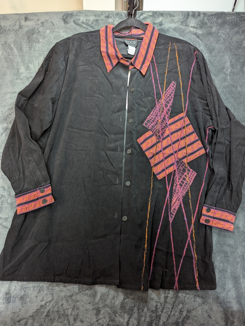 Vintage Black Button-Up Jacket with Pink & Orange Accents Art